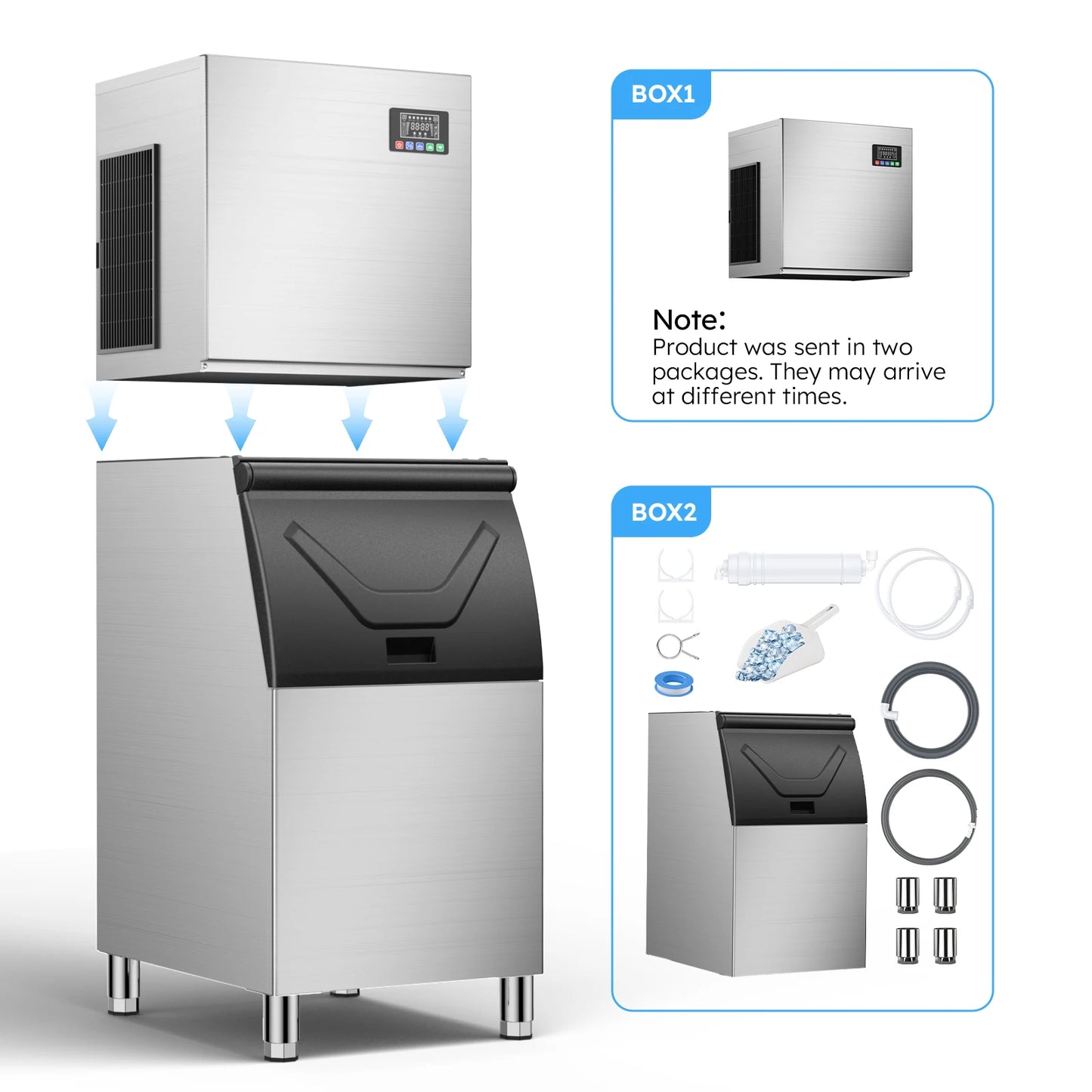 Commercial Ice Maker 350 LBS Storage – 132 Cubes per Cycle, Fast 5–15 Min Ice, Adjustable Ice Thickness, Heavy-Duty Industrial Ice Machine