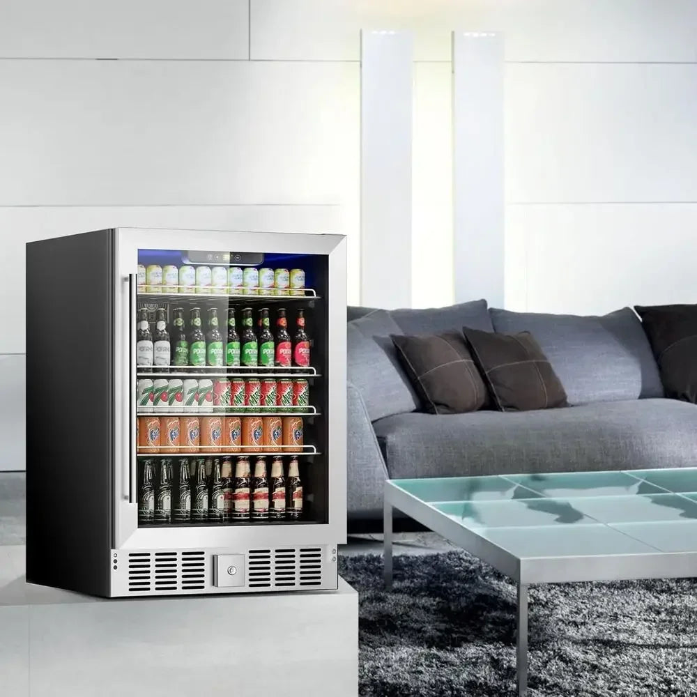 166 Can Mini Beverage Refrigerator | 5.3 Cu.Ft Compact Fridge with Reversible Glass Door, Adjustable Temperature Control for Soda, Beer & Wine