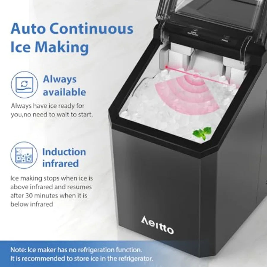 Countertop Nugget Ice Maker Stainless Steel – Fast 5 Min Ice Machine, Large Capacity, Portable Ice Maker for Home, Office & Parties