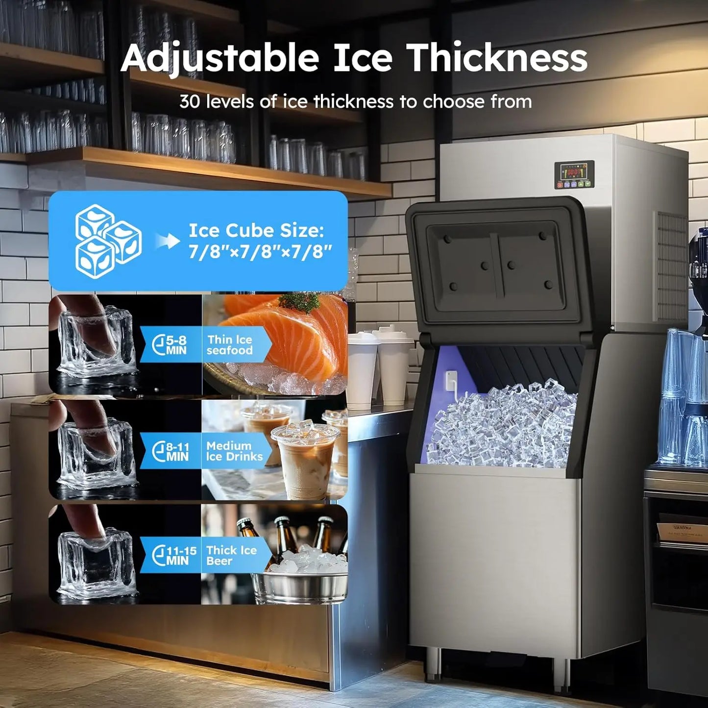 Commercial Ice Machine 680 LBS/24H – 560 LBS Storage Bin, 132 Cubes per Cycle, Fast 5–12 Min Ice, Heavy-Duty Industrial Stainless Steel Ice Maker with Self-Cleaning