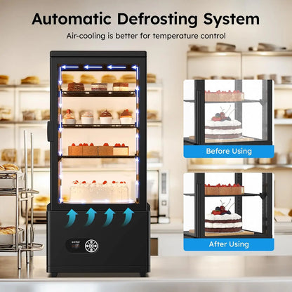 3 Cu Ft (86L) Commercial Refrigerated Display Case – Glass Door Pastry Display Fridge with LED Lighting for Bakery, Café & Dessert Shops