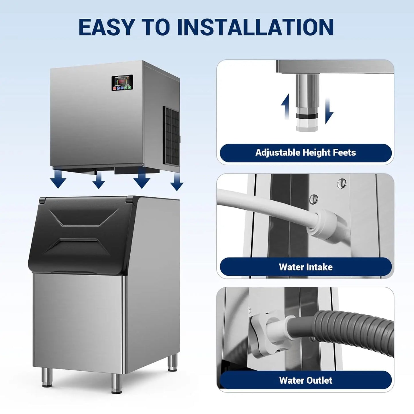 Commercial Ice Maker 550 LBS/24H – 360 LBS Storage Bin, 132 Cubes per Cycle, Fast 5–12 Min Ice, Heavy-Duty Stainless Steel Ice Machine with Self-Cleaning & Upgraded Compres