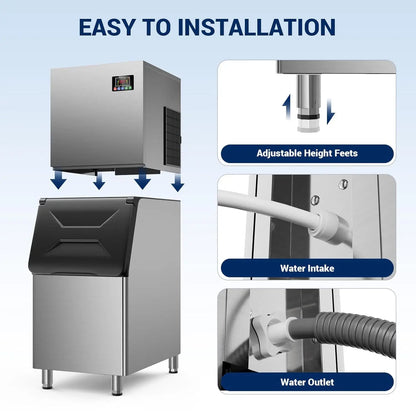 Commercial Ice Maker 550 LBS/24H – 360 LBS Storage Bin, 132 Cubes per Cycle, Fast 5–12 Min Ice, Heavy-Duty Stainless Steel Ice Machine with Self-Cleaning & Upgraded Compres