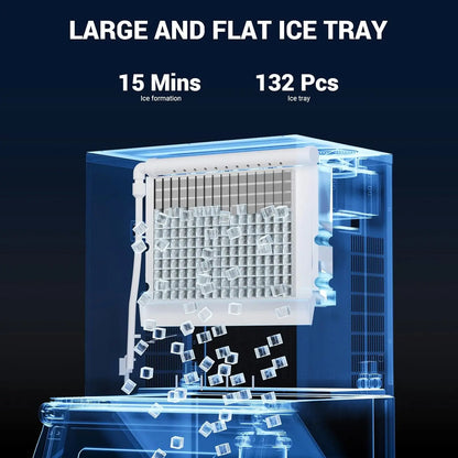 Commercial Ice Maker 580 LBS/24H – 300 LBS Storage Bin, 132 Cubes per Cycle, Heavy-Duty Stainless Steel Ice Machine with Adjustable Feet