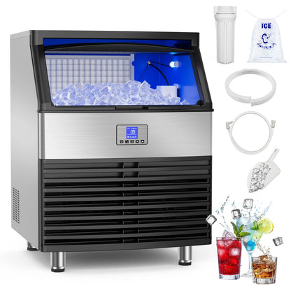 Commercial Ice Maker 450 LBS/Day Under Counter – 120 LBS Storage Bin, Heavy Duty Ice Machine for Restaurant Bar Hotel