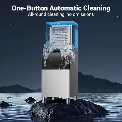 Commercial Ice Maker 350 LBS Storage – 132 Cubes per Cycle, Fast 5–15 Min Ice, Adjustable Ice Thickness, Heavy-Duty Industrial Ice Machine
