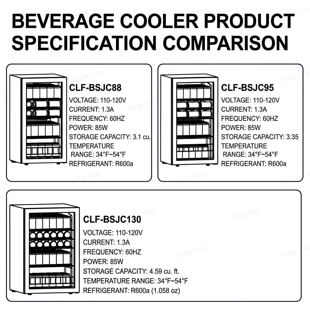 Beverage Cooler – 3.1/3.35/4.59 Cu.Ft (88/95/130L), Single Temperature Zone, Direct Cooling Beer & Drink Refrigerator with LED Ambient Lighting, for Kitchen, Office, Living Room & Bar Counter