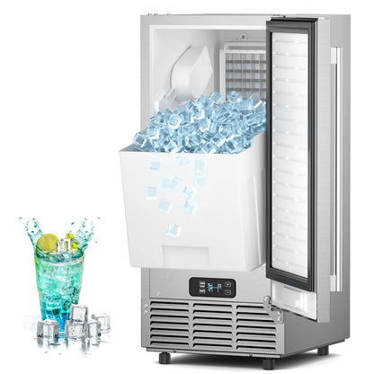 15" Commercial Under Counter Ice Maker 85 LBS/24H – Built-In/Freestanding Ice Machine, 30 LBS Storage Bin, Auto Cleaning & Gravity Drainage for Home, Bar & Kitchen