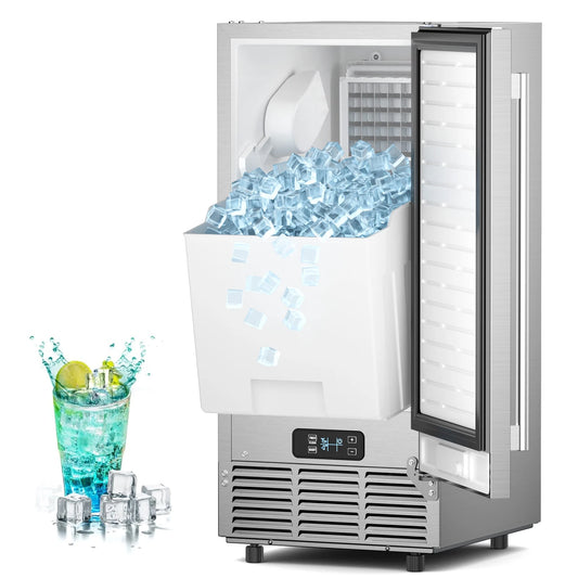 15" Commercial Under Counter Ice Maker 85 LBS/24H – Built-In/Freestanding Ice Machine, 30 LBS Storage Bin, Auto Cleaning & Gravity Drainage for Home, Bar & Kitchen