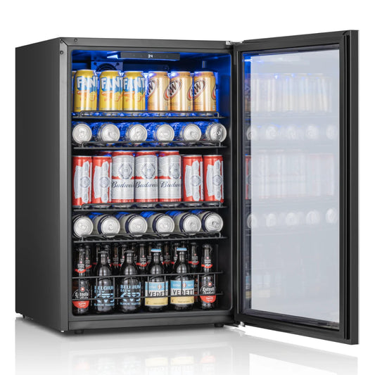 Beverage Cooler – 3.1/3.35/4.59 Cu.Ft (88/95/130L), Single Temperature Zone, Direct Cooling Beer & Drink Refrigerator with LED Ambient Lighting, for Kitchen, Office, Living Room & Bar Counter