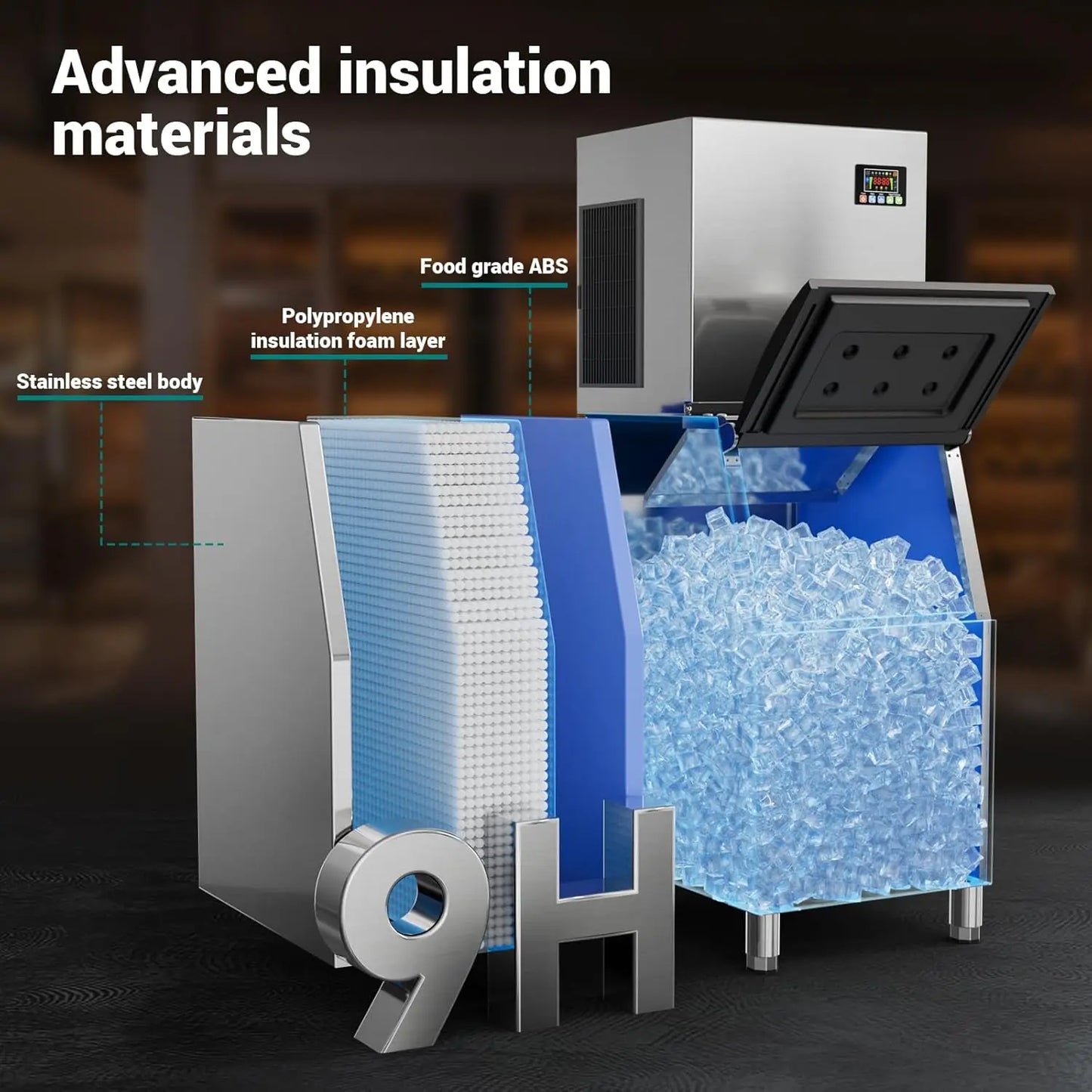 Commercial Ice Maker 350 LBS Storage – 132 Cubes per Cycle, Fast 5–15 Min Ice, Adjustable Ice Thickness, Heavy-Duty Industrial Ice Machine