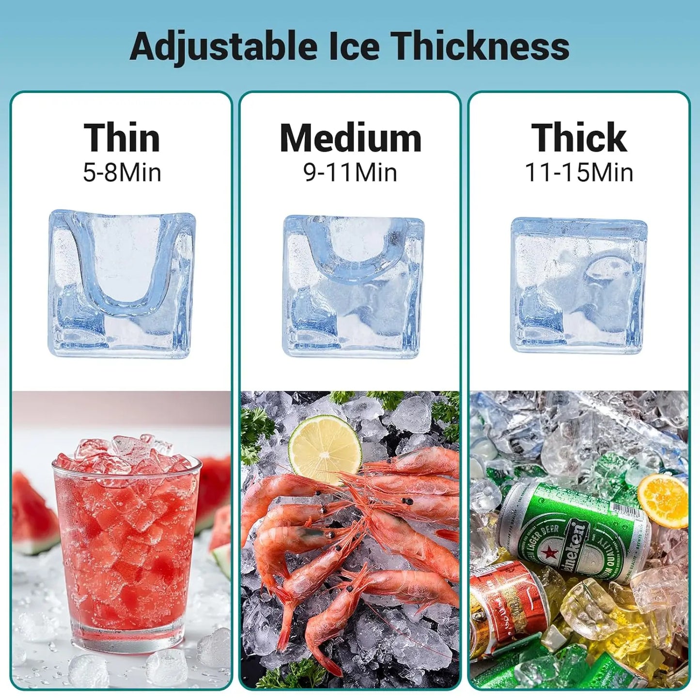 Commercial Ice Maker 350 LBS Storage – 132 Cubes per Cycle, Fast 5–15 Min Ice, Adjustable Ice Thickness, Heavy-Duty Industrial Ice Machine