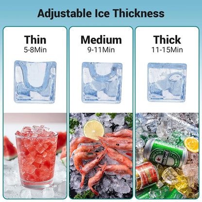 Commercial Ice Maker 350 LBS Storage – 132 Cubes per Cycle, Fast 5–15 Min Ice, Adjustable Ice Thickness, Heavy-Duty Industrial Ice Machine
