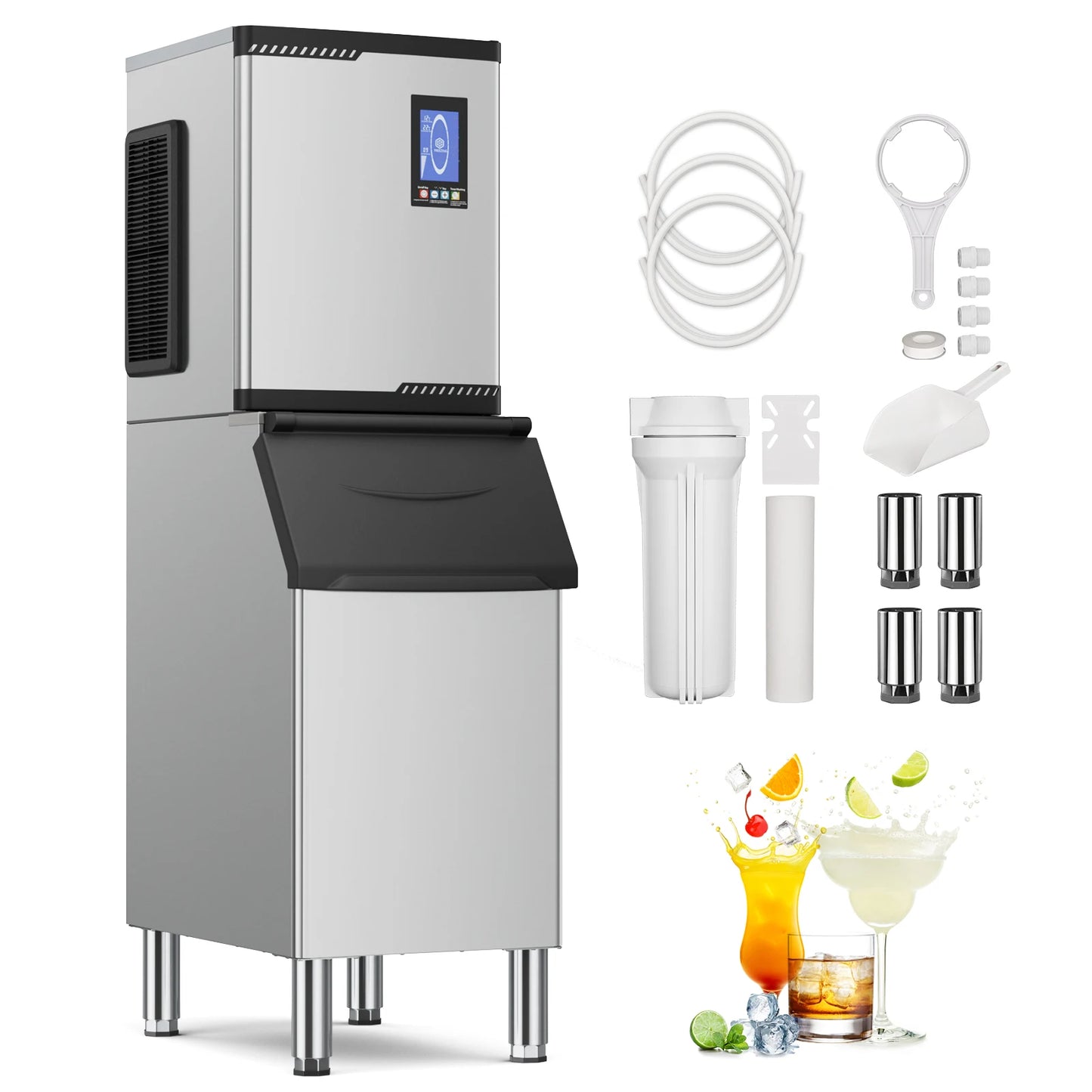 Commercial Ice Machine 680 LBS/24H – 560 LBS Storage Bin, 132 Cubes per Cycle, Fast 5–12 Min Ice, Heavy-Duty Industrial Stainless Steel Ice Maker with Self-Cleaning