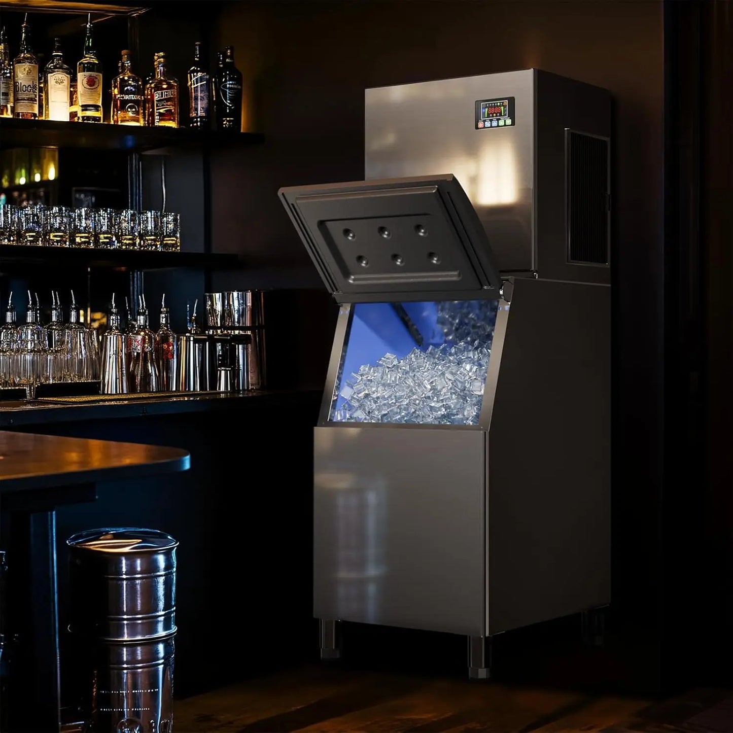 Commercial Ice Maker 350 LBS Storage – 132 Cubes per Cycle, Fast 5–15 Min Ice, Adjustable Ice Thickness, Heavy-Duty Industrial Ice Machine