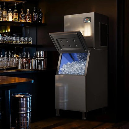 Commercial Ice Maker 350 LBS Storage – 132 Cubes per Cycle, Fast 5–15 Min Ice, Adjustable Ice Thickness, Heavy-Duty Industrial Ice Machine