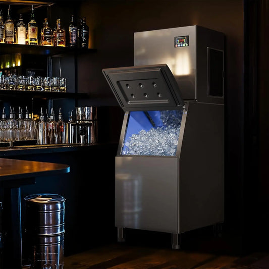 Commercial Ice Maker 350 LBS Storage – 132 Cubes per Cycle, Fast 5–15 Min Ice, Adjustable Ice Thickness, Heavy-Duty Industrial Ice Machine