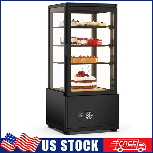 3 Cu Ft (86L) Commercial Refrigerated Display Case – Glass Door Pastry Display Fridge with LED Lighting for Bakery, Café & Dessert Shops