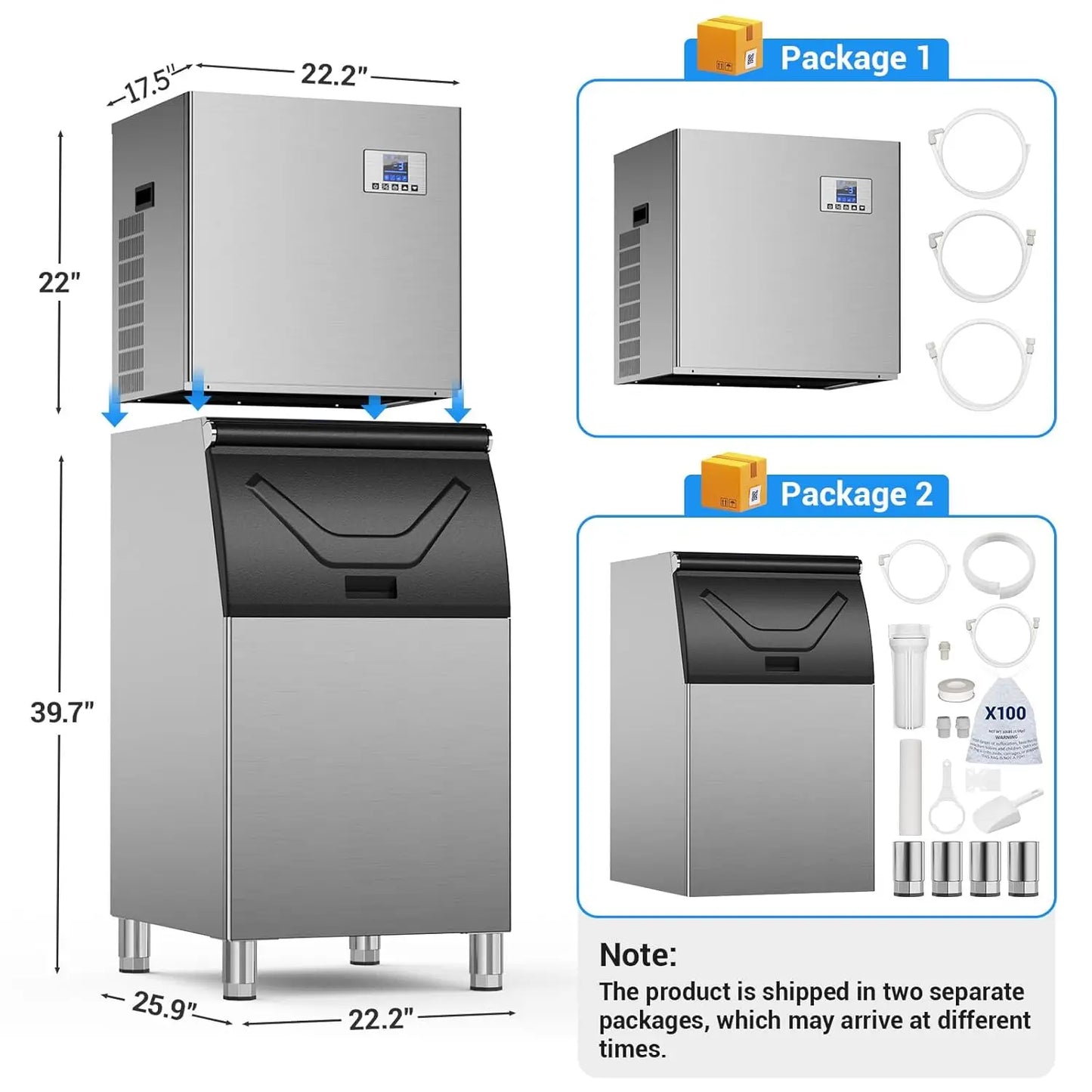 Commercial Ice Maker 680 LBS/24H – 560 LBS Storage Bin, Self-Cleaning Industrial Ice Machine, Heavy-Duty Stainless Steel for High-Volume Commercial Use