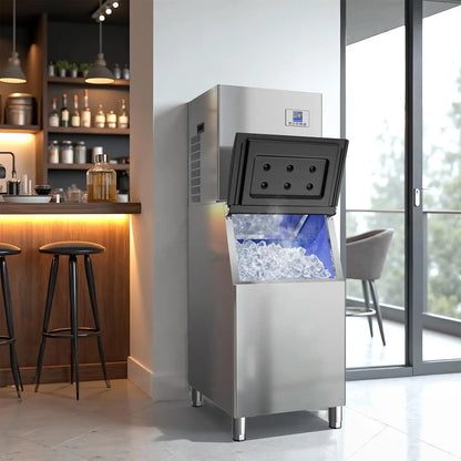 Commercial Ice Maker 680 LBS/24H – 560 LBS Storage Bin, Self-Cleaning Industrial Ice Machine, Heavy-Duty Stainless Steel for High-Volume Commercial Use