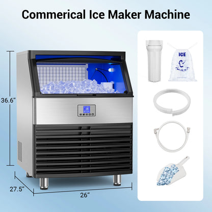 Commercial Ice Maker 450 LBS/Day Under Counter – 120 LBS Storage Bin, Heavy Duty Ice Machine for Restaurant Bar Hotel
