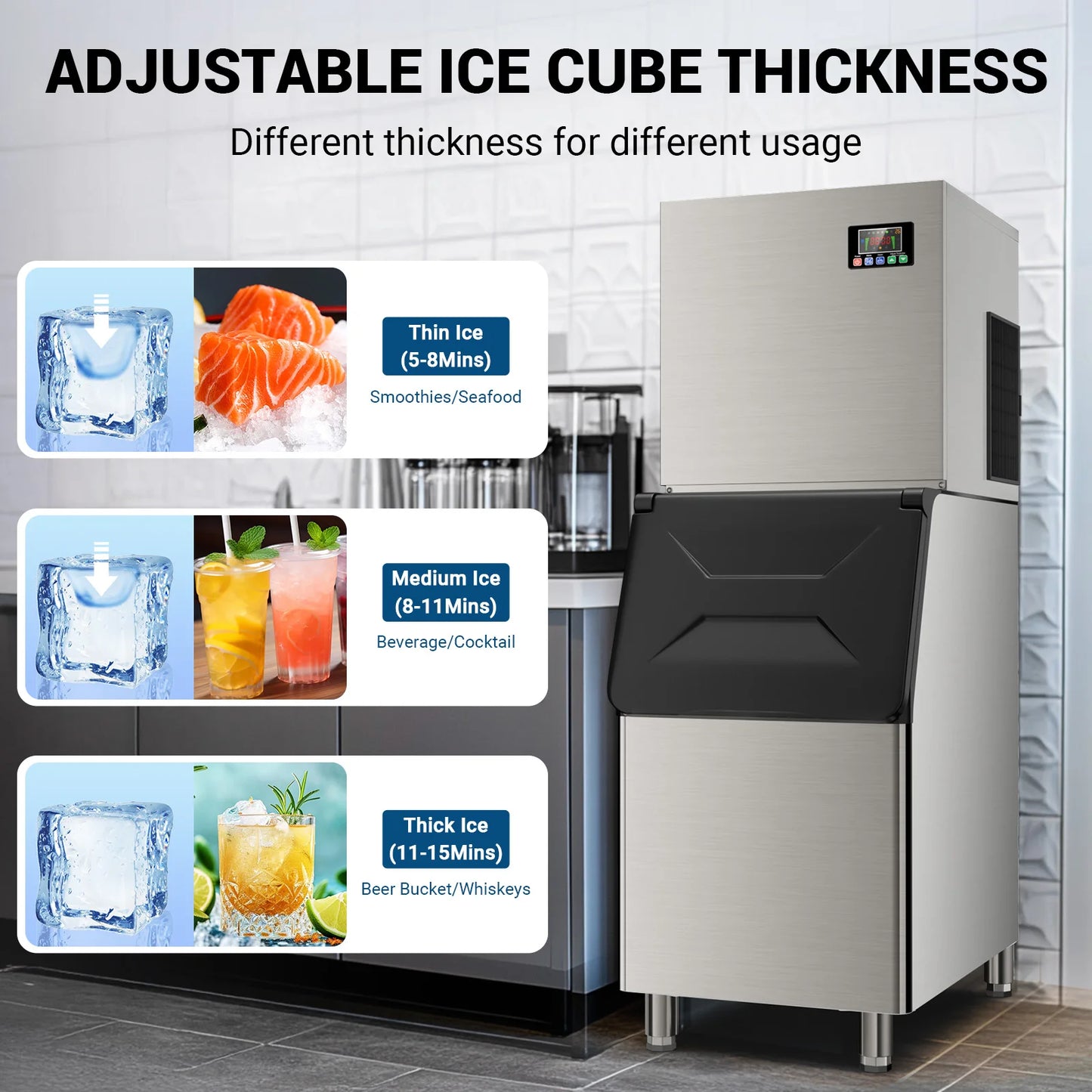 Commercial Ice Maker 650 LBS/24H – 400 LBS Storage Bin, Industrial Heavy Duty Ice Machine with 6 Air Cooling System, 156 Cubes in 5–12 Min