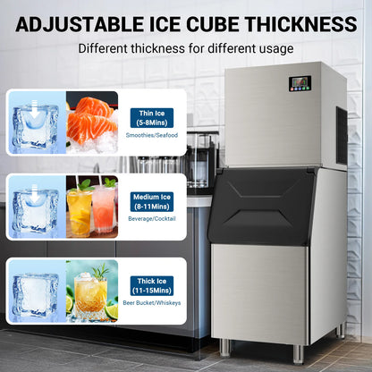 Commercial Ice Maker 650 LBS/24H – 400 LBS Storage Bin, Industrial Heavy Duty Ice Machine with 6 Air Cooling System, 156 Cubes in 5–12 Min