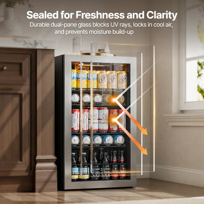 Beverage Cooler – 3.1/3.35/4.59 Cu.Ft (88/95/130L), Single Temperature Zone, Direct Cooling Beer & Drink Refrigerator with LED Ambient Lighting, for Kitchen, Office, Living Room & Bar Counter