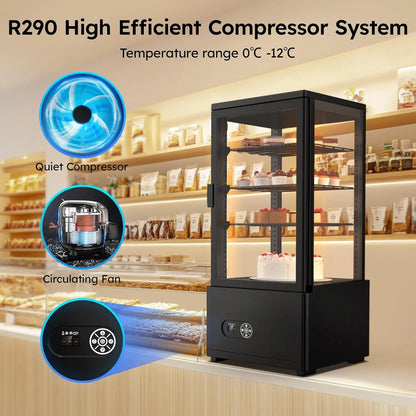 3 Cu Ft (86L) Commercial Refrigerated Display Case – Glass Door Pastry Display Fridge with LED Lighting for Bakery, Café & Dessert Shops