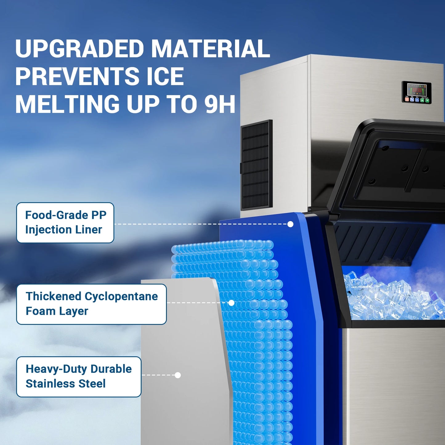 Commercial Ice Maker 650 LBS/24H – 400 LBS Storage Bin, Industrial Heavy Duty Ice Machine with 6 Air Cooling System, 156 Cubes in 5–12 Min