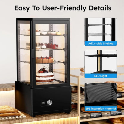 3 Cu Ft (86L) Commercial Refrigerated Display Case – Glass Door Pastry Display Fridge with LED Lighting for Bakery, Café & Dessert Shops