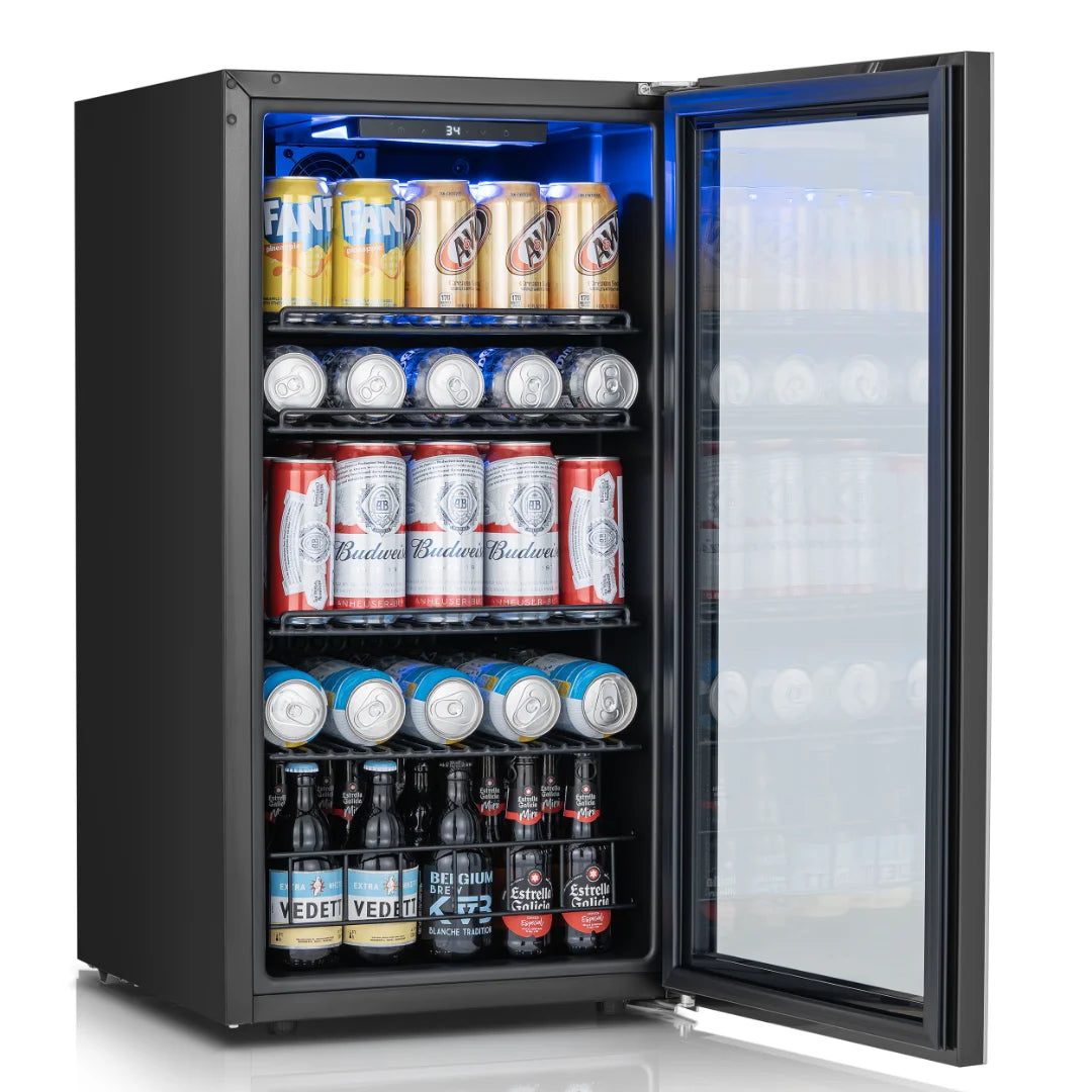 Beverage Cooler – 3.1/3.35/4.59 Cu.Ft (88/95/130L), Single Temperature Zone, Direct Cooling Beer & Drink Refrigerator with LED Ambient Lighting, for Kitchen, Office, Living Room & Bar Counter