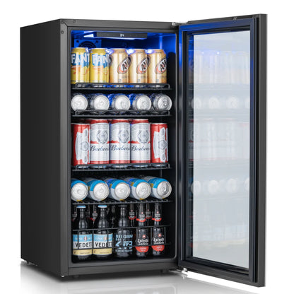 Beverage Cooler – 3.1/3.35/4.59 Cu.Ft (88/95/130L), Single Temperature Zone, Direct Cooling Beer & Drink Refrigerator with LED Ambient Lighting, for Kitchen, Office, Living Room & Bar Counter