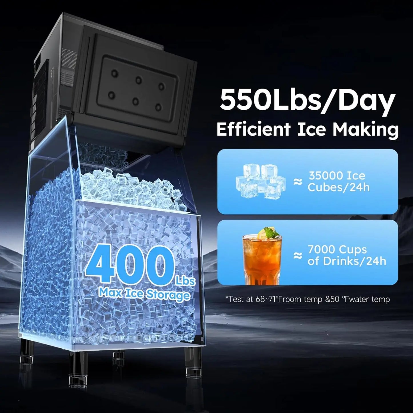 Commercial Ice Maker 650 LBS/24H – 400 LBS Storage Bin, Industrial Heavy Duty Ice Machine with 6 Air Cooling System, 156 Cubes in 5–12 Min