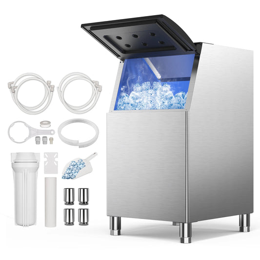 Commercial Ice Maker 580 LBS/24H – 300 LBS Storage Bin, 132 Cubes per Cycle, Heavy-Duty Stainless Steel Ice Machine with Adjustable Feet