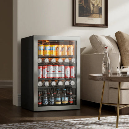Beverage Cooler – 3.1/3.35/4.59 Cu.Ft (88/95/130L), Single Temperature Zone, Direct Cooling Beer & Drink Refrigerator with LED Ambient Lighting, for Kitchen, Office, Living Room & Bar Counter