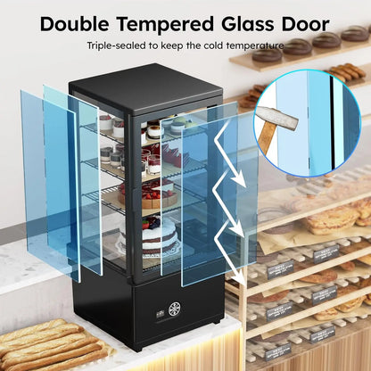 3 Cu Ft (86L) Commercial Refrigerated Display Case – Glass Door Pastry Display Fridge with LED Lighting for Bakery, Café & Dessert Shops