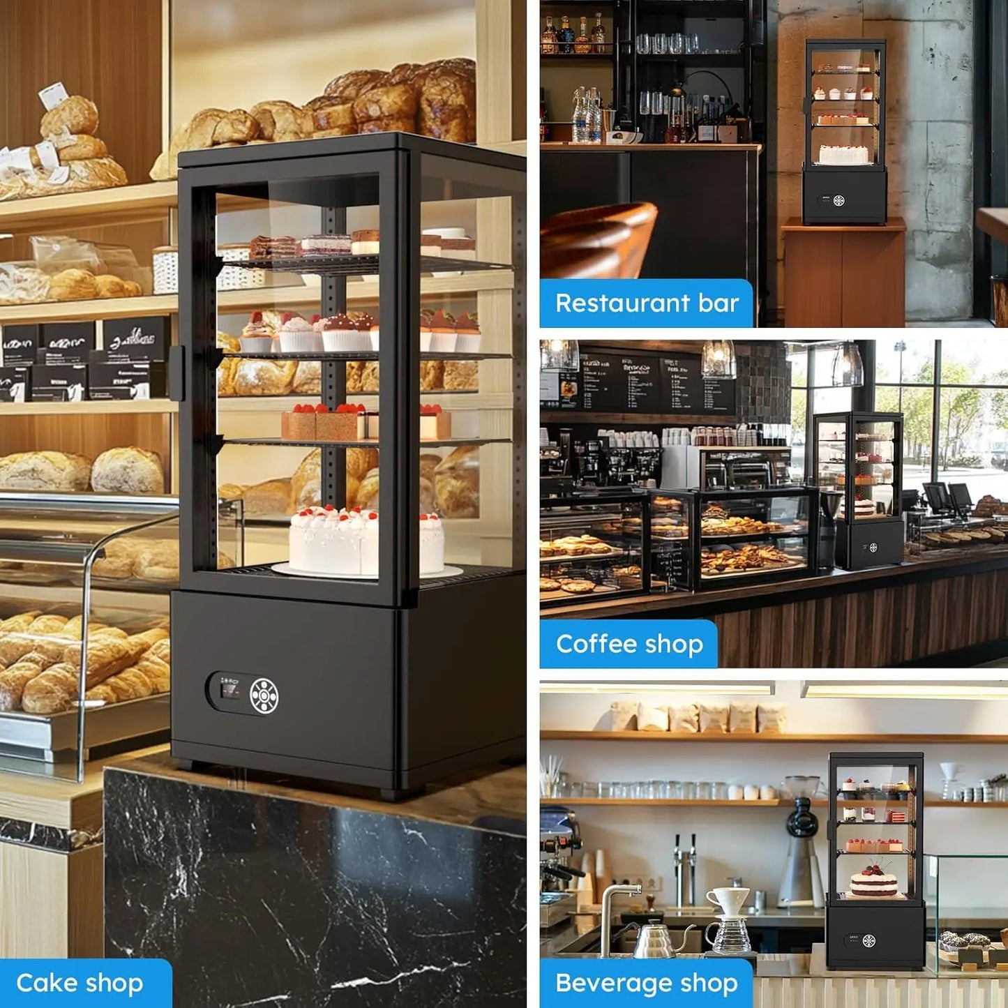 3 Cu Ft (86L) Commercial Refrigerated Display Case – Glass Door Pastry Display Fridge with LED Lighting for Bakery, Café & Dessert Shops