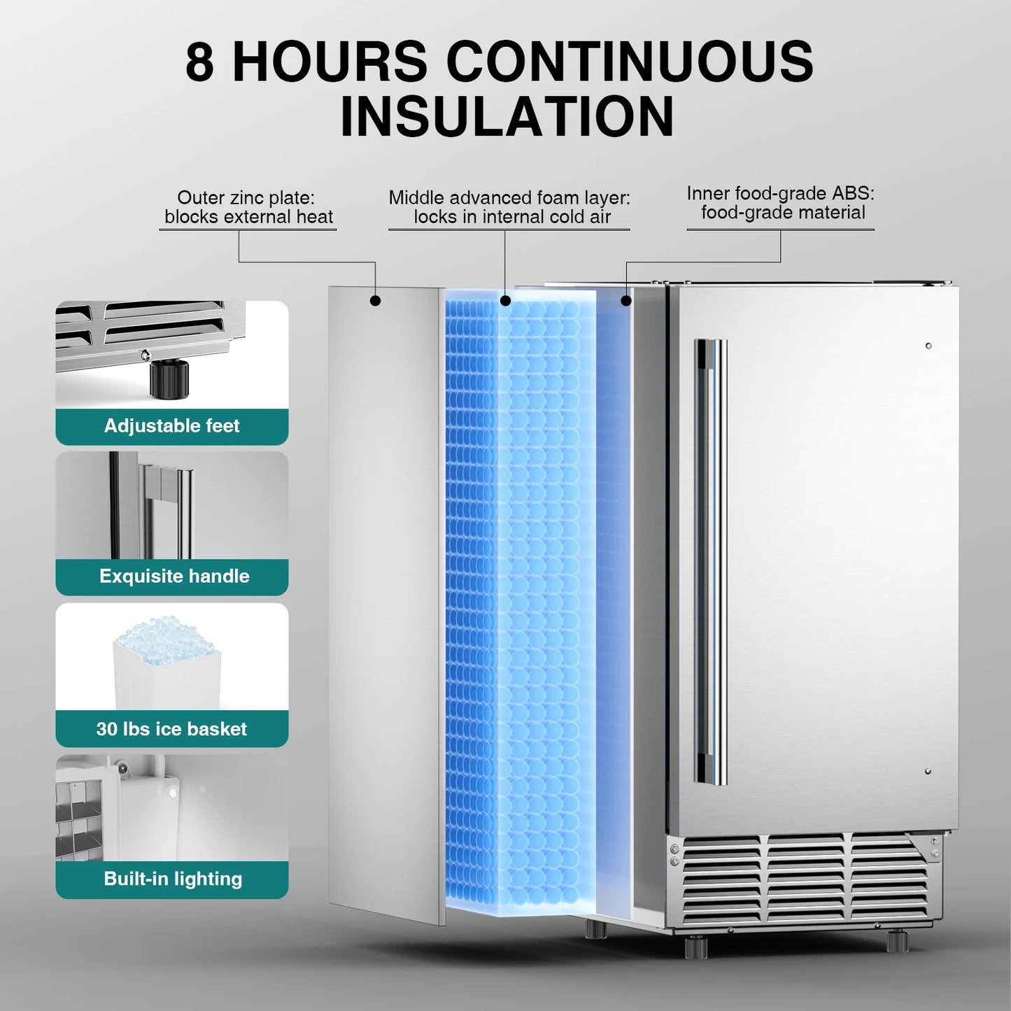 15" Commercial Under Counter Ice Maker 85 LBS/24H – Built-In/Freestanding Ice Machine, 30 LBS Storage Bin, Auto Cleaning & Gravity Drainage for Home, Bar & Kitchen