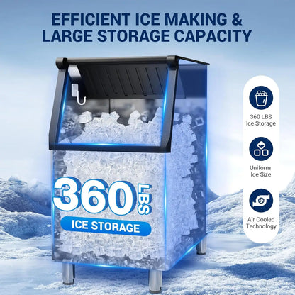 Commercial Ice Maker 550 LBS/24H – 360 LBS Storage Bin, 132 Cubes per Cycle, Fast 5–12 Min Ice, Heavy-Duty Stainless Steel Ice Machine with Self-Cleaning & Upgraded Compres