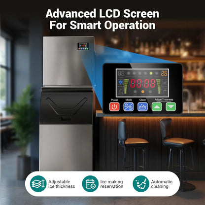 Commercial Ice Maker 350 LBS Storage – 132 Cubes per Cycle, Fast 5–15 Min Ice, Adjustable Ice Thickness, Heavy-Duty Industrial Ice Machine
