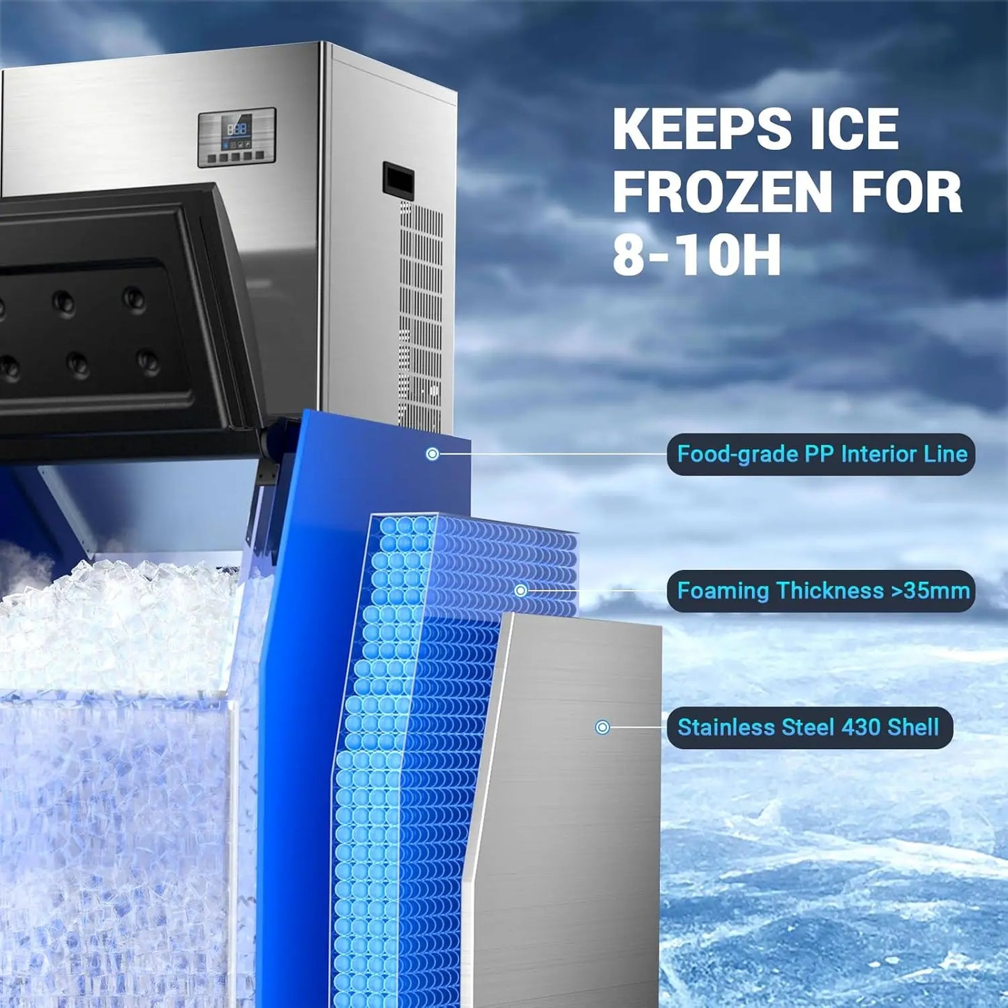 Commercial Ice Maker 680 LBS/24H – 560 LBS Storage Bin, Self-Cleaning Industrial Ice Machine, Heavy-Duty Stainless Steel for High-Volume Commercial Use
