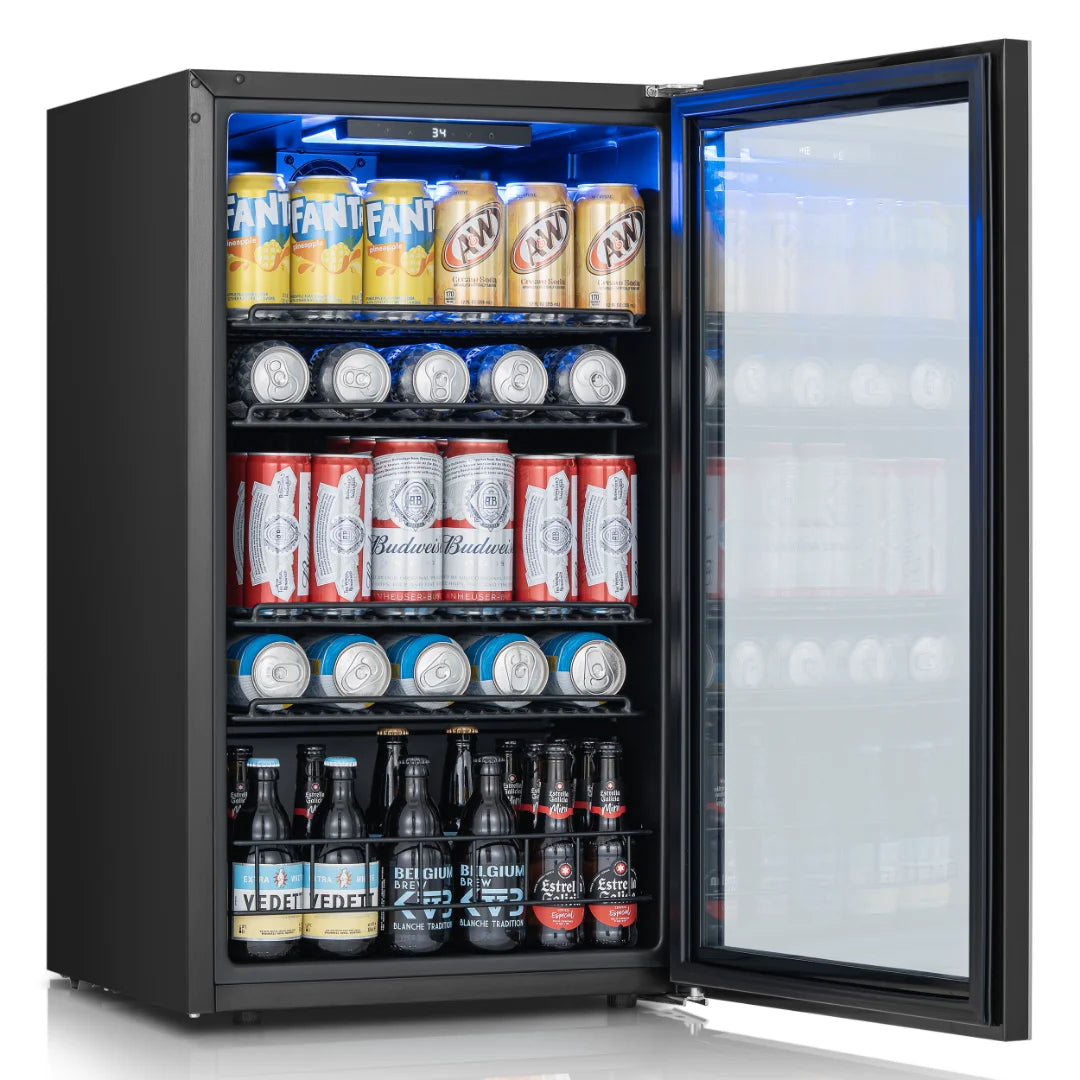 Beverage Cooler – 3.1/3.35/4.59 Cu.Ft (88/95/130L), Single Temperature Zone, Direct Cooling Beer & Drink Refrigerator with LED Ambient Lighting, for Kitchen, Office, Living Room & Bar Counter