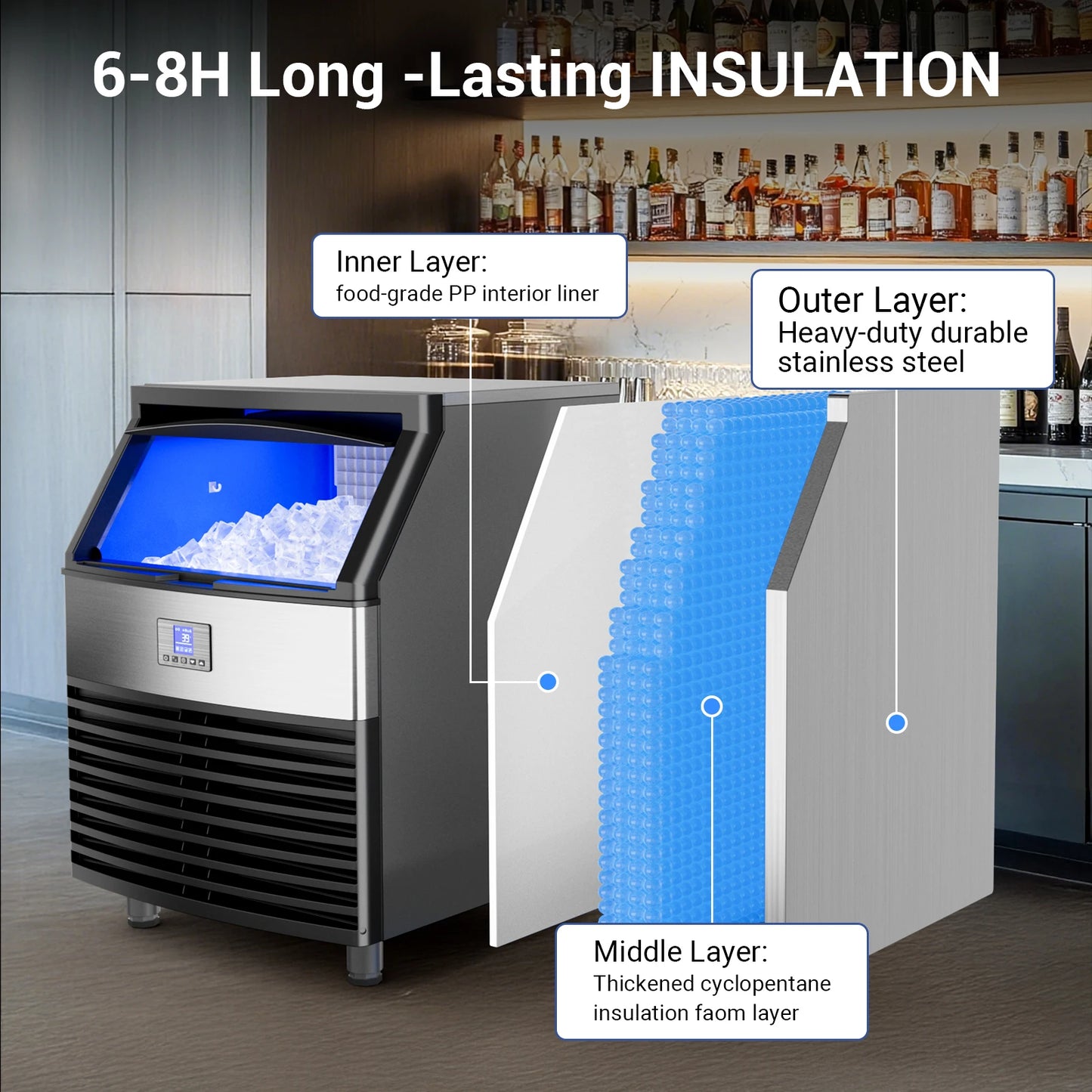 Commercial Ice Maker 450 LBS/Day Under Counter – 120 LBS Storage Bin, Heavy Duty Ice Machine for Restaurant Bar Hotel