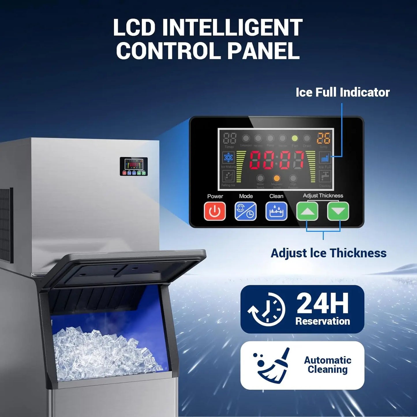 Commercial Ice Maker 550 LBS/24H – 360 LBS Storage Bin, 132 Cubes per Cycle, Fast 5–12 Min Ice, Heavy-Duty Stainless Steel Ice Machine with Self-Cleaning & Upgraded Compres