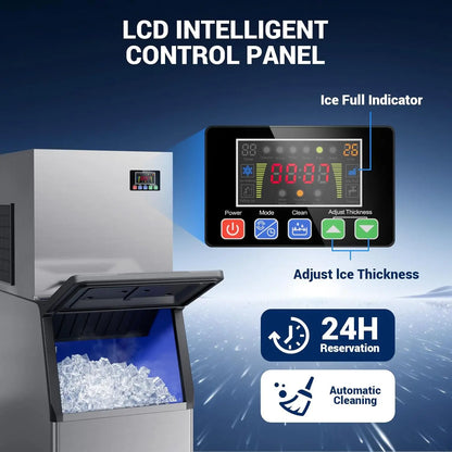 Commercial Ice Maker 550 LBS/24H – 360 LBS Storage Bin, 132 Cubes per Cycle, Fast 5–12 Min Ice, Heavy-Duty Stainless Steel Ice Machine with Self-Cleaning & Upgraded Compres