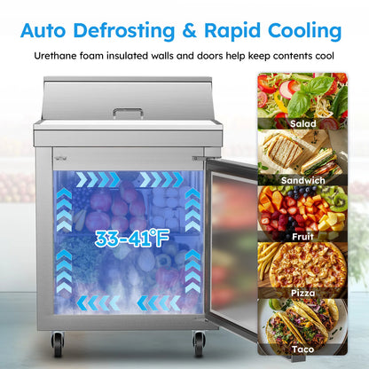 27" Commercial Sandwich & Salad Prep Table Refrigerator – 11.6 Cu.Ft Frost-Free Food Prep Fridge for Restaurant, Bar & Kitchen