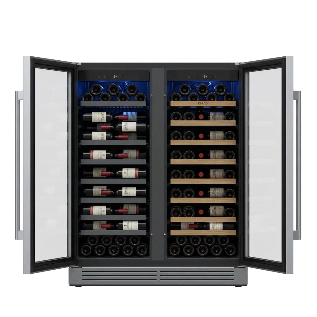30 Inch Wine Cooler Refrigerator | Stainless Steel Built-In Under Counter Beverage & Wine Fridge with Glass Door for Kitchen & Home Bar Installation