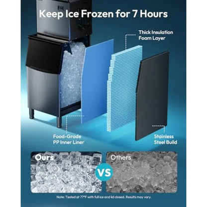 Commercial Ice Maker 400 LBS/24H – ETL Approved Industrial Ice Machine, 250 LBS Storage Bin, Fast 11–20 Min Ice, Heavy-Duty Stainless Steel Ice Maker