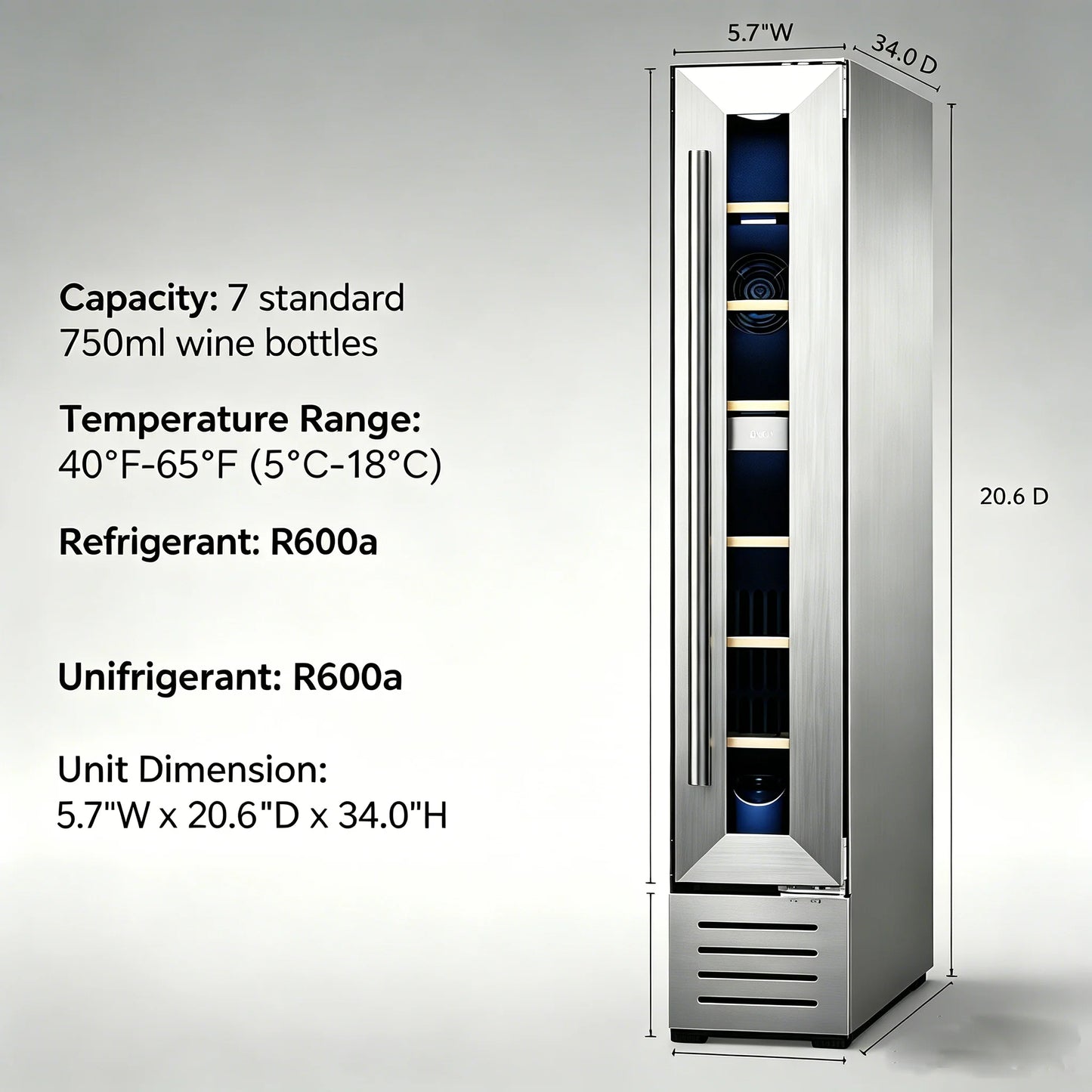 7 Bottle Mini Wine Cooler Refrigerator | Compact Freestanding/Built-in Wine Fridge with Constant Temperature & R600a Cooling for Home Bar & Kitchen